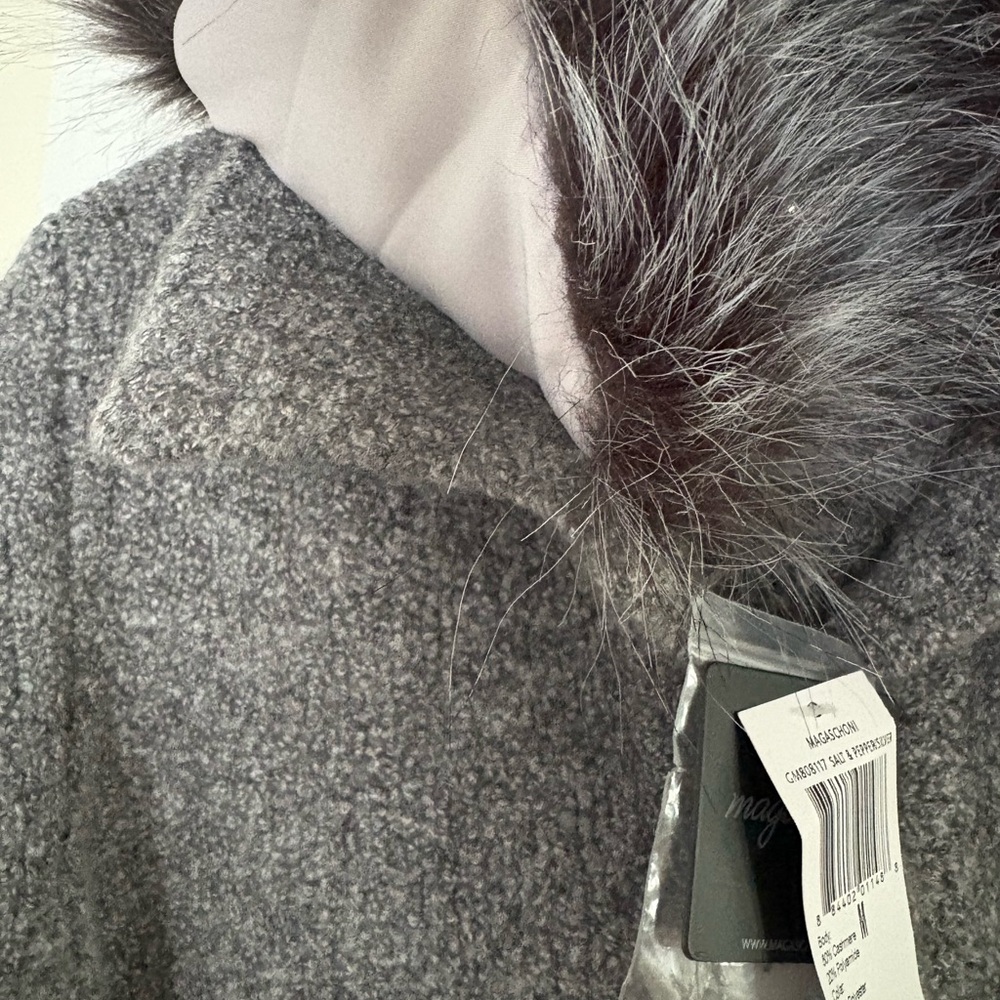 Magaschoni Grey Cashmere Blend Button Down Faux Fur Removable Collar Sweater - Picture 5 of 9